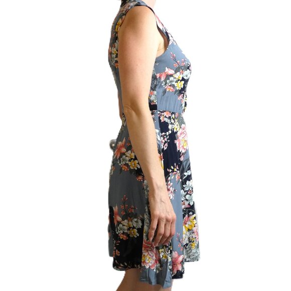 Oasis Gray Black Dress Sz 6 Floral Sheath A-Line Modest British Fashion Stunning - Picture 4 of 10